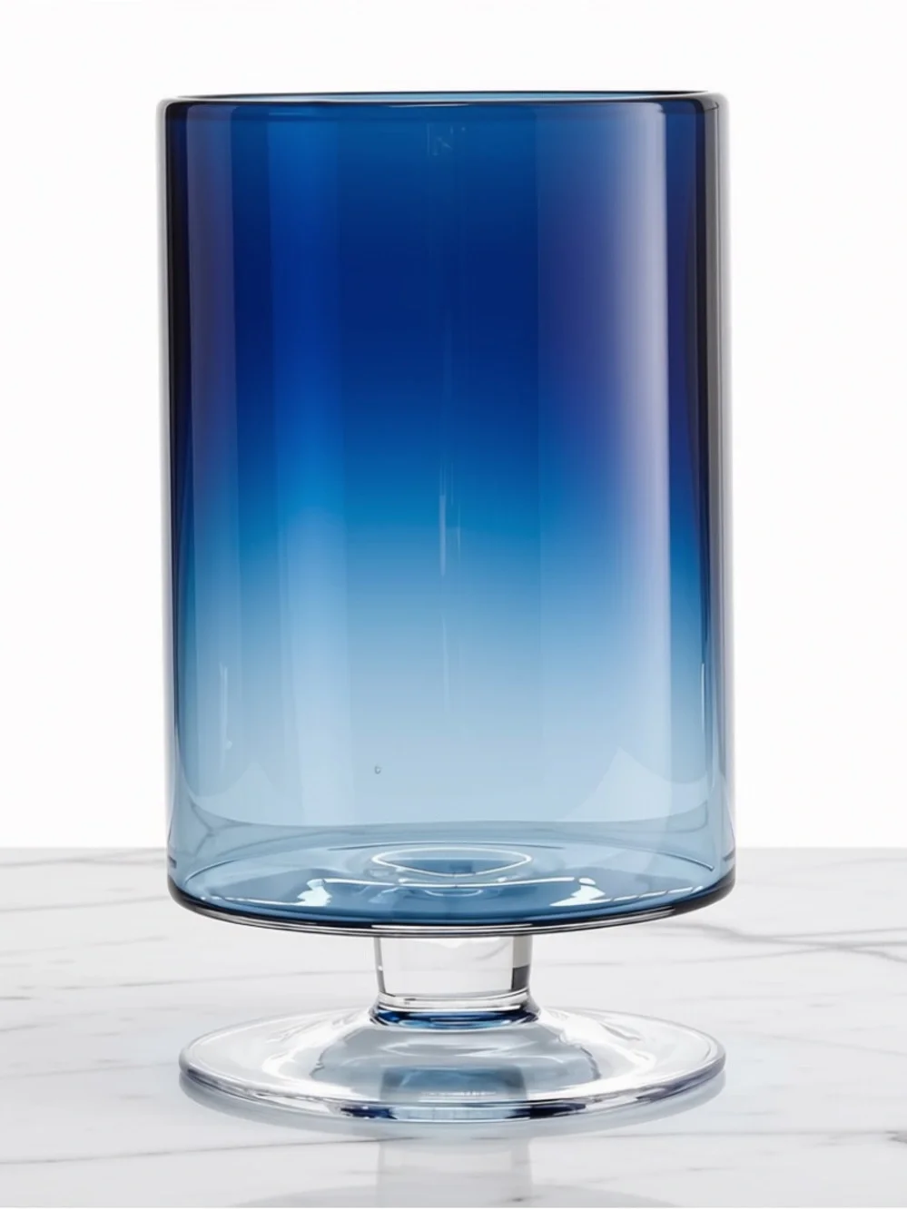Crate & Barrel Blue Glass Pedestal Hurricane Set